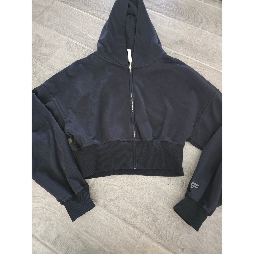 Fabletics Womens Year Round Terry Black Cropped Full Zip Hoodie Sweatshirt M